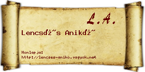 Lencsés Anikó névjegykártya