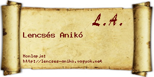 Lencsés Anikó névjegykártya